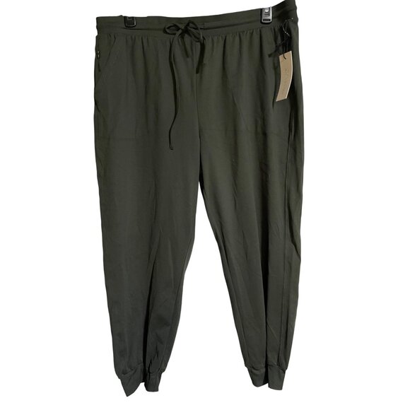 Rachel Zoe Mid-Rise Jogger Pants XXL Dark Olive Green Drawstring Ribbed Cuffs - Picture 1 of 10